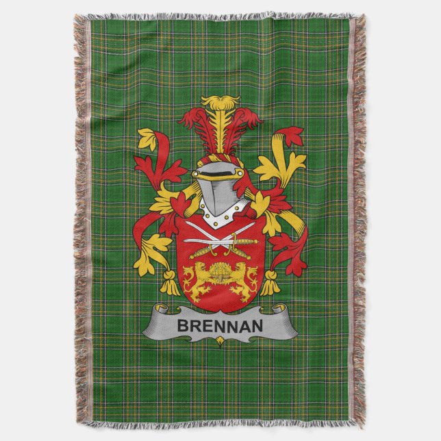  Irish Brennan or O_Brennan Coat of Arms Family Cr Throw Blanket (Front Vertical)