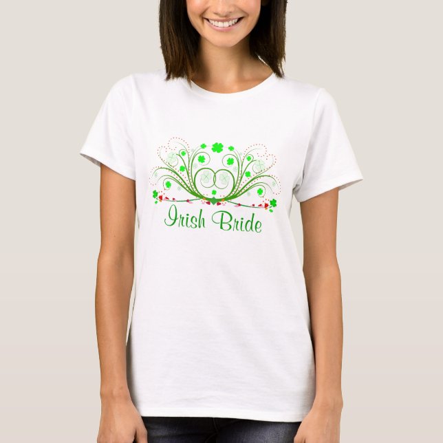 Irish Bride Fancy Celtic Shamrocks Ladies T-shirt (Front)