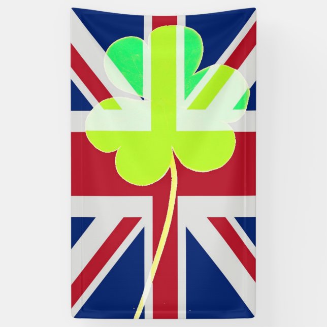 Irish British Flag Shamrock Clover St. Patrick Banner (Vertical)