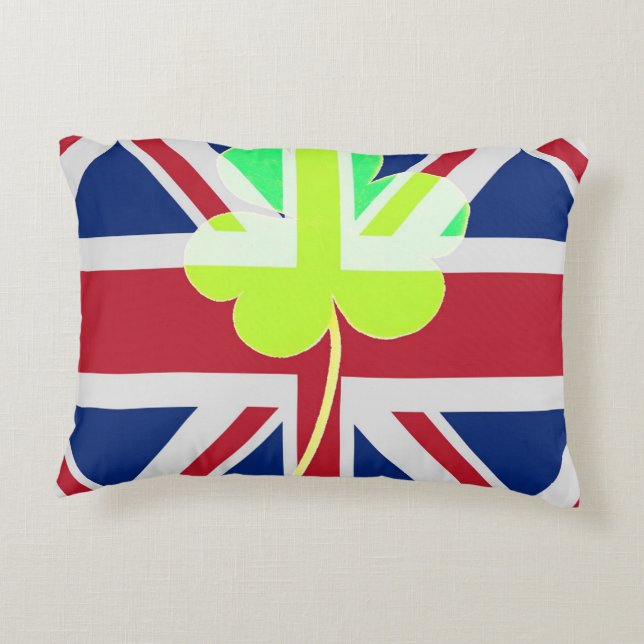 Irish British Flag Shamrock Clover St. Patrick UK Decorative Cushion (Back)