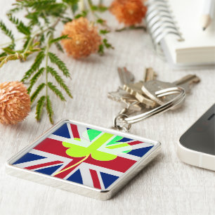 Irish British Flag Shamrock Clover St. Patrick UK Key Ring