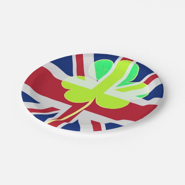 Irish British Flag Shamrock Clover St. Patrick UK Paper Plate (Angled)