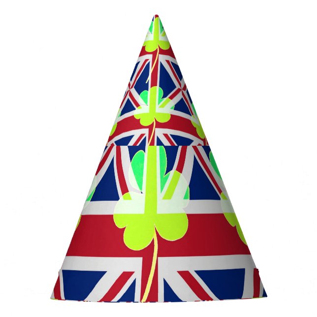 Irish British Flag Shamrock Clover St. Patrick UK Party Hat (Front)