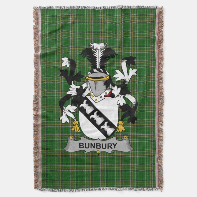  Irish Bunbury Coat of Arms Family Crest Ireland Throw Blanket (Front Vertical)
