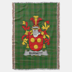 Irish Burnett Coat of Arms Family Crest Ireland Throw Blanket