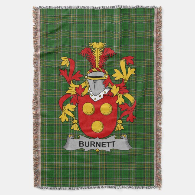  Irish Burnett Coat of Arms Family Crest Ireland Throw Blanket (Front Vertical)