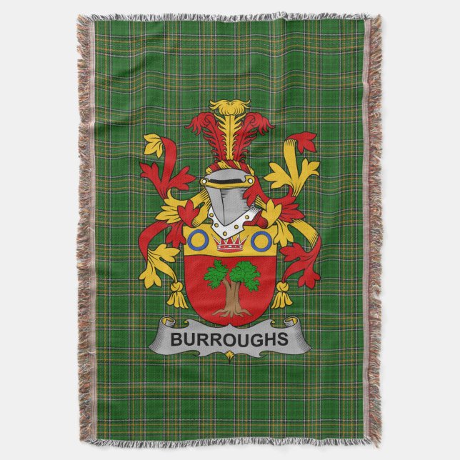  Irish Burroughs Coat of Arms Family Crest Ireland Throw Blanket (Front Vertical)