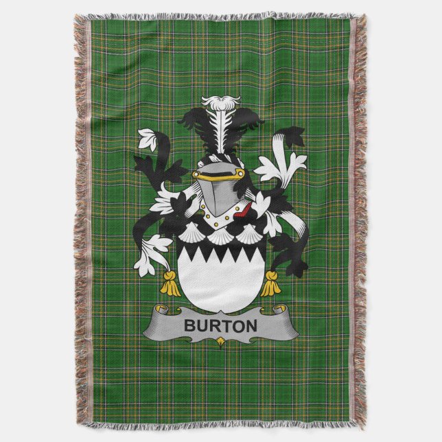  Irish Burton Coat of Arms Family Crest Ireland Throw Blanket (Front Vertical)
