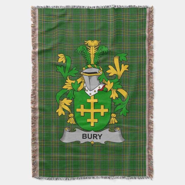  Irish Bury or Berry Coat of Arms Family Crest Ire Throw Blanket (Front Vertical)