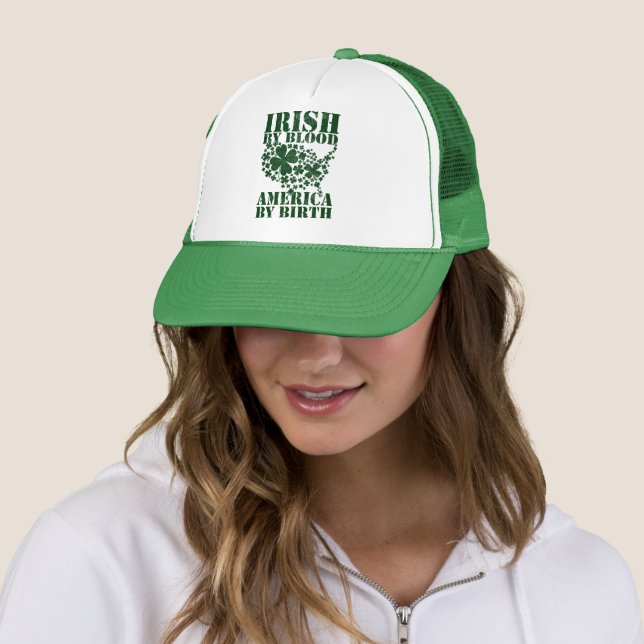 Irish By Blood American By Birth USA Clover Mosaic Trucker Hat (In Situ)