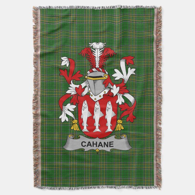  Irish Cahane or O_Cahane Coat of Arms Family Cres Throw Blanket (Front Vertical)