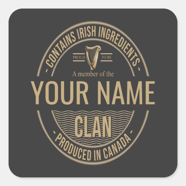 Irish Canadian Custom Family Clan Name Square Sticker (Front)