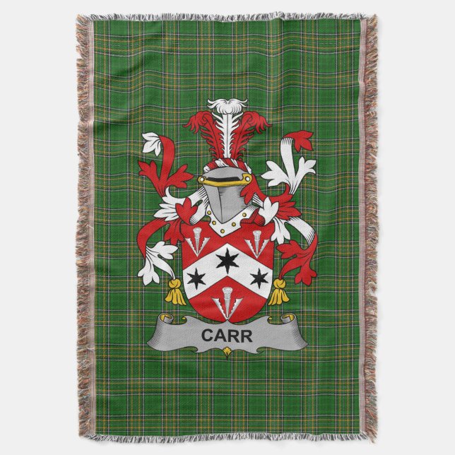  Irish Carr Coat of Arms Family Crest Ireland Throw Blanket (Front Vertical)