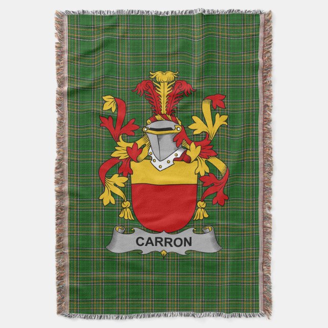  Irish Carron Coat of Arms Family Crest Ireland Throw Blanket (Front Vertical)
