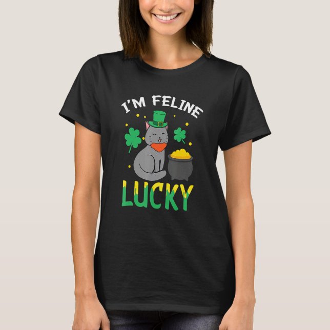 Irish Cat Leprechaun I'm Feline Lucky Cat St Patri T-Shirt (Front)