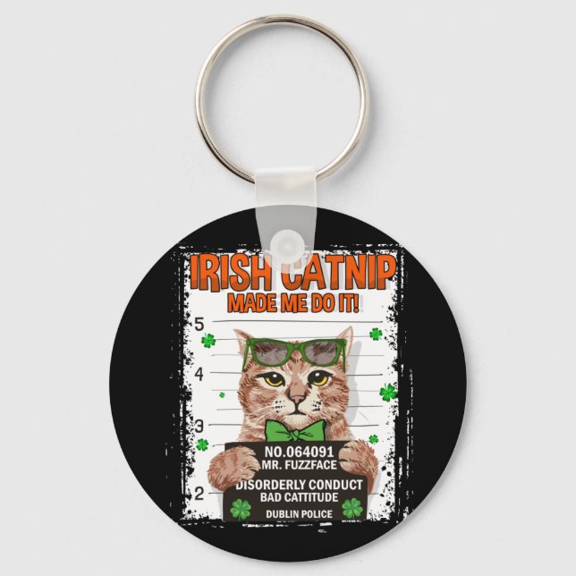 Irish Catnip St Patrick's Day Shamrock Cat Key Ring (Front)