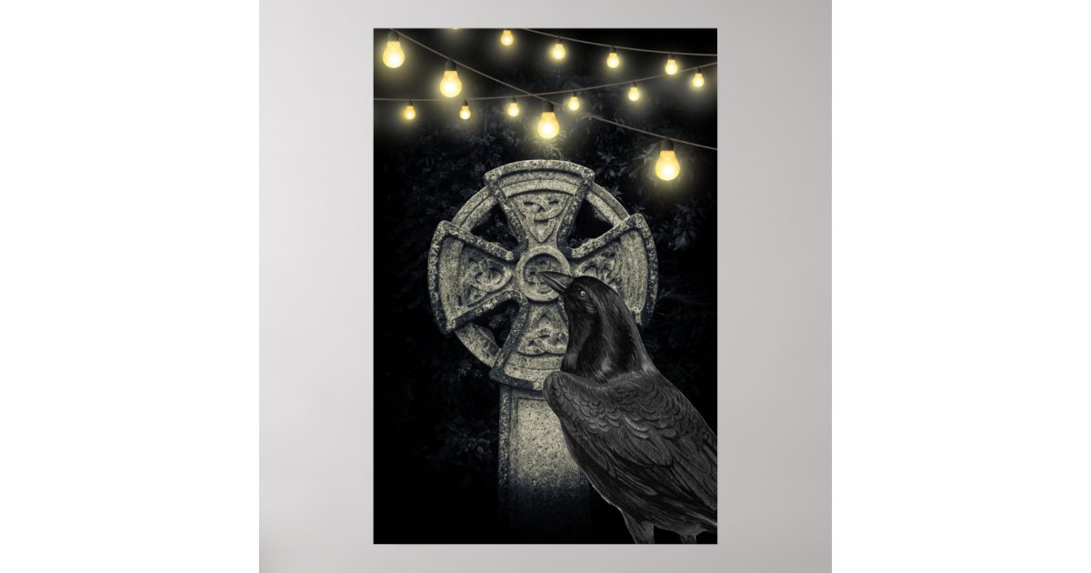 Irish Celtic Cross and Crow The Morrigan Poster | Zazzle