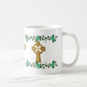 Irish Celtic Cross and shamrocks mug
