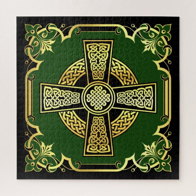 Irish Celtic cross/black/gold/green fancy design Jigsaw Puzzle (Vertical)