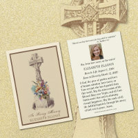 Irish Celtic Cross Floral Funeral Prayer Card
