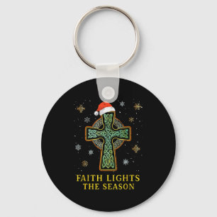 Irish Celtic Cross Knot Christian Faith Santa Hat Key Ring