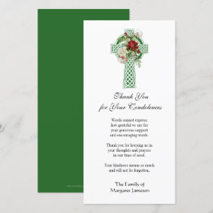 Irish Celtic Cross Roses Religious Condolence Thank You Card