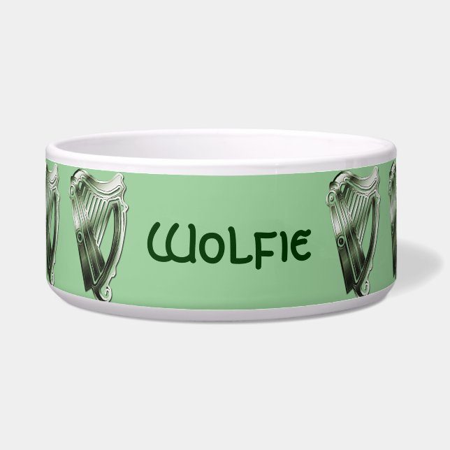 Irish Celtic Green Harp Dog or Cat Pet Bowl (Front)