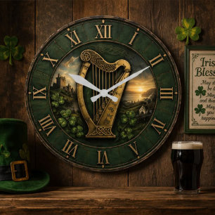 Irish Celtic Harp Large Clock