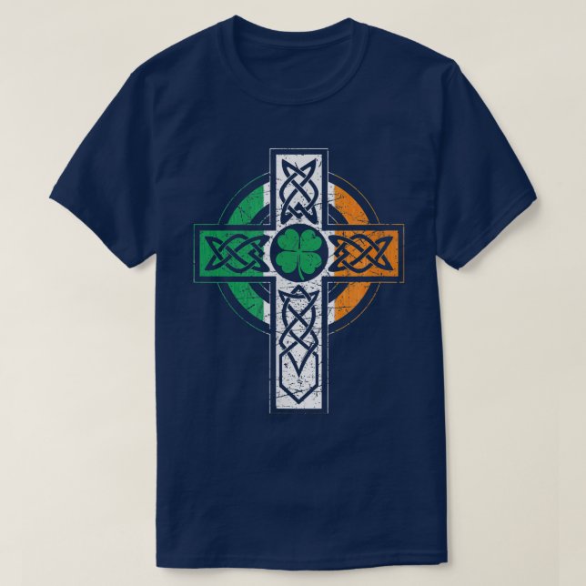 Irish Celtic Knot Christian Cross Ireland Flag Sha T-Shirt (Design Front)