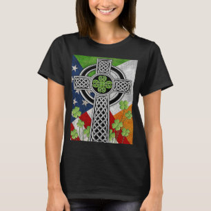 Irish Celtic Knot Cross American Flag USA T-Shirt