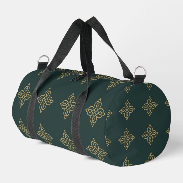 ⭐⭐⭐⭐⭐Irish Celtic Knot - Gold on Green Duffle Bag (Left Corner)
