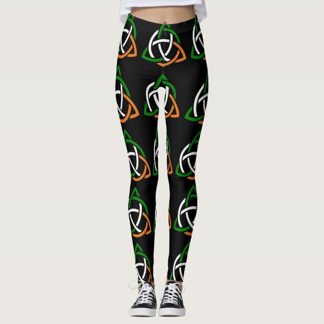 Irish Celtic Knot Green White Orange Black Legging (Front)
