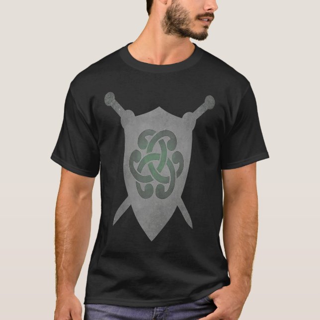 Irish Celtic Knot Medieval Heraldry Swords Shield  T-Shirt (Front)