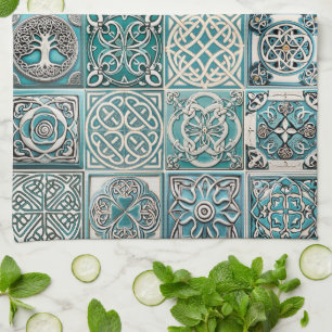 Irish Celtic Tiles Tea Towel
