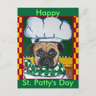 Irish Chef Pug Postcard