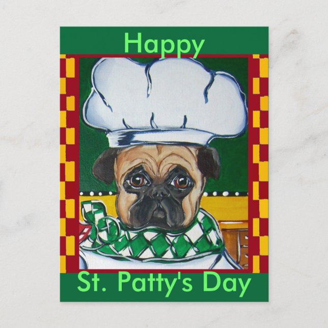 Irish Chef Pug Postcard (Front)