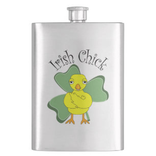 Irish Chick Text Shamrock Hip Flask