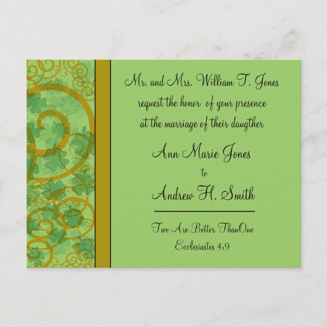 Irish Christian Wedding Invitation Blue Green (Front)