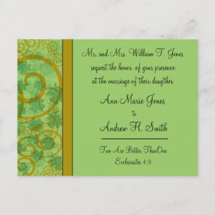 Irish Christian Wedding Invitation Blue Green Postcard