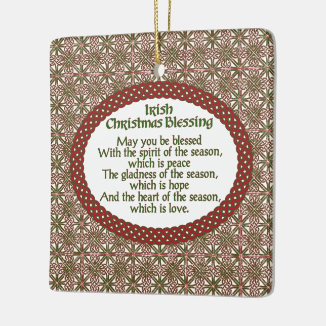 Irish Christmas Blessing, Red Green Celtic Holiday Ceramic Ornament (Left)