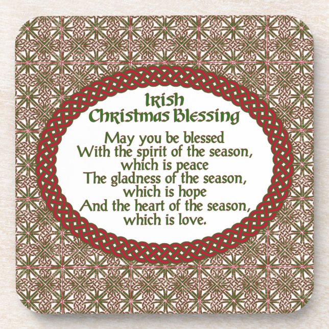 Irish Christmas Blessing, Red Green Celtic Holiday Coaster (Front)