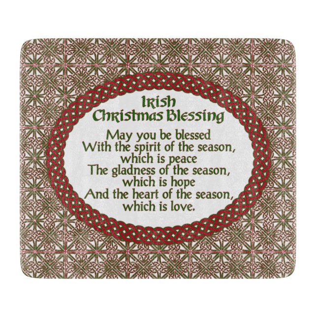 Irish Christmas Blessing, Red Green Celtic Holiday Cutting Board (Front)
