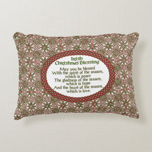 Irish Christmas Blessing, Red Green Celtic Holiday Decorative Cushion