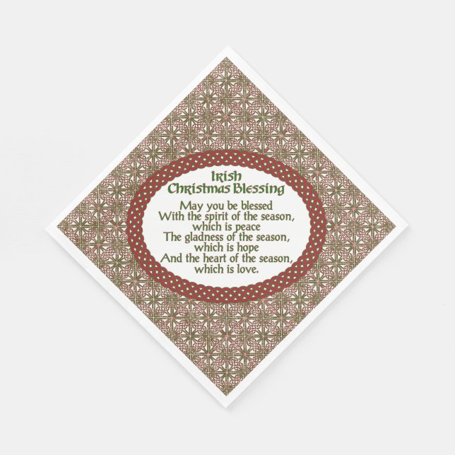 Irish Christmas Blessing, Red Green Celtic Holiday Napkin (Corner)