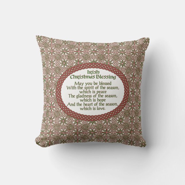 Irish Christmas Blessing, Red Green Celtic Holiday Outdoor Cushion (Front)