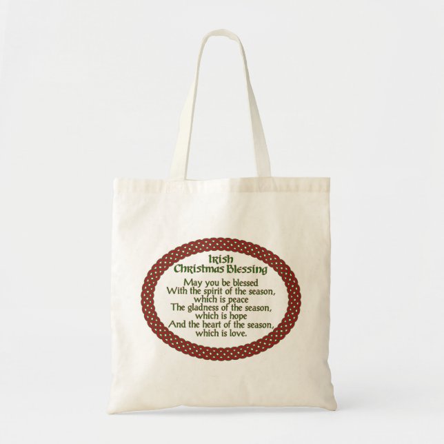 Irish Christmas Blessing, Red Green Celtic Holiday Tote Bag (Front)
