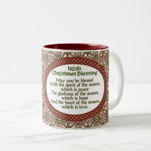 Irish Christmas Blessing, Red Green Celtic Holiday Two-Tone Coffee Mug