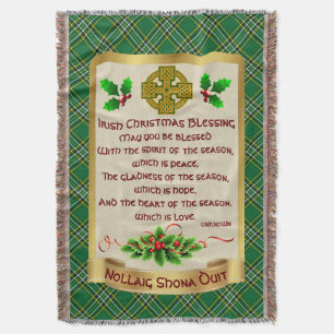 Irish Christmas Blessing w/Irish National Tartan Throw Blanket