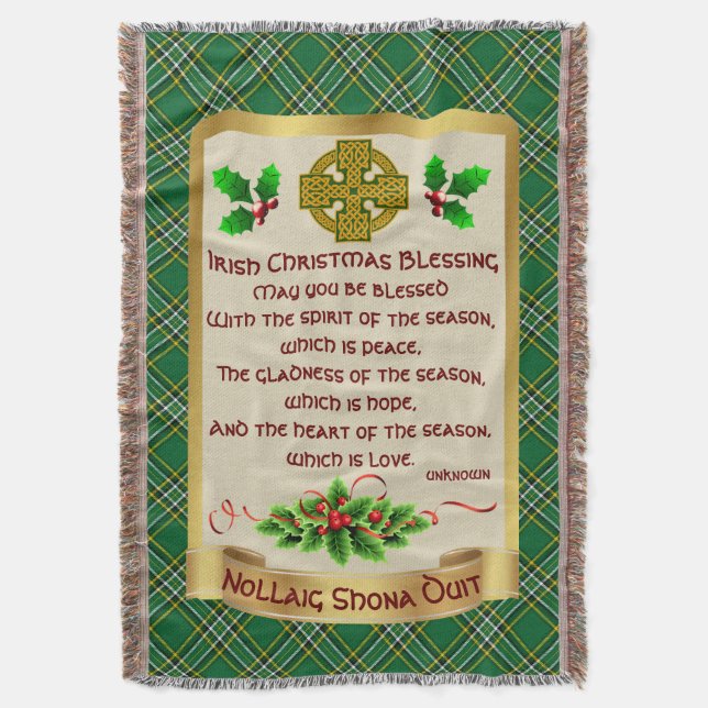 Irish Christmas Blessing w/Irish National Tartan Throw Blanket (Front Vertical)