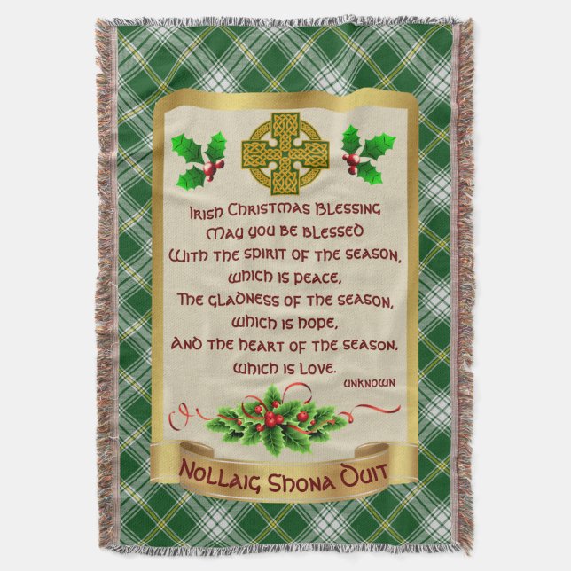 Irish Christmas Blessing w/St Patrick Tartan Throw Blanket (Front Vertical)